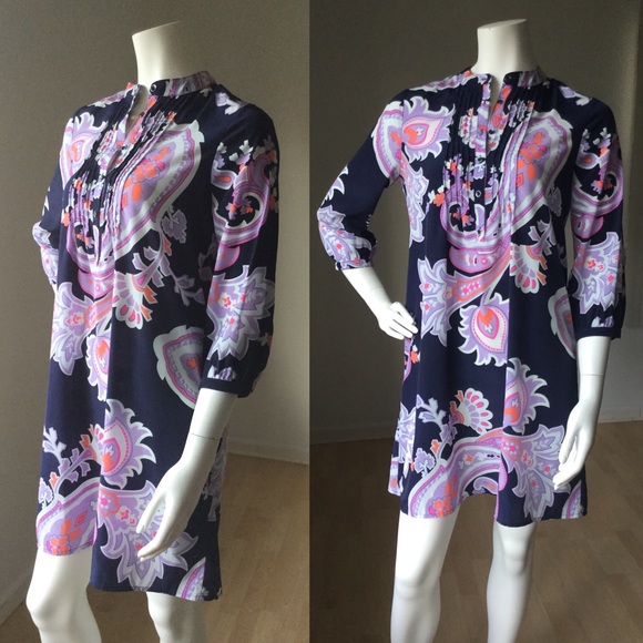 GAP Dresses & Skirts - Gap Retro 3/4 Sleeve Mini Dress Paisley Print Navy